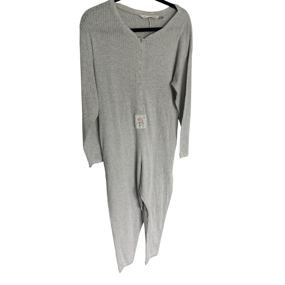 Victoria's Secret Gray Pointelle Knit Union Suit Henley Pajamas Tall Medium